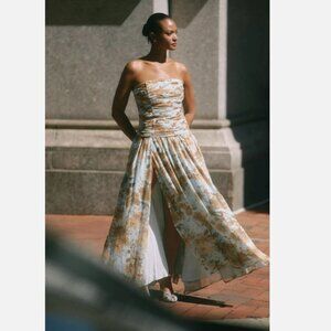 Anthropologie Strapless Ruched Chiffon A-Line Maxi Dress By BHLDN